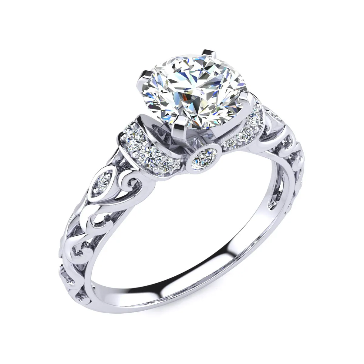 1 1/4 Carat Vintage Moissanite Engagement Ring In 14 Karat White Gold