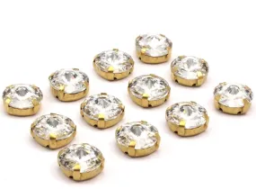 12 Ss60 Clear Crystal Rivoli Sew On Rhinestone Raw Brass Prong Setting 4 Hole Slider 14mm Y258