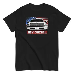 12v Diesel 2nd Gen Truck T-Shirt With American Flag Design