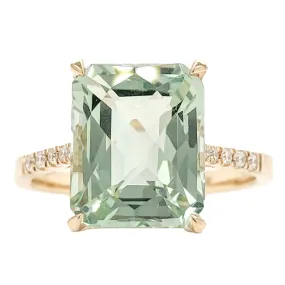 14K Y Gold 4.60cttw Green Amethyst & 0.10 Diamond Ring