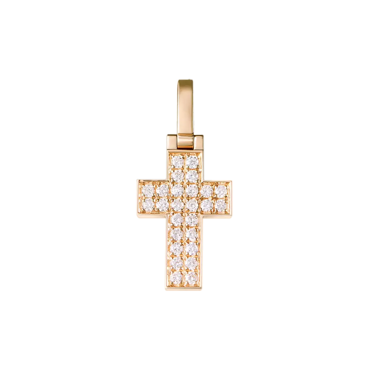 18K Solid Gold Diamond Cross Pendant - Micro