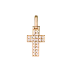 18K Solid Gold Diamond Cross Pendant - Micro