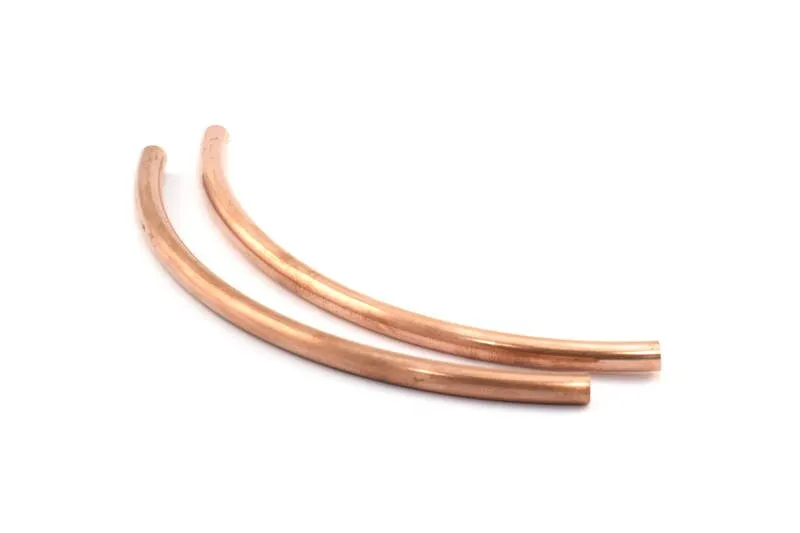 3 Raw Copper Curved Extra Long Tube Findings ( 110x 5mm ) D479