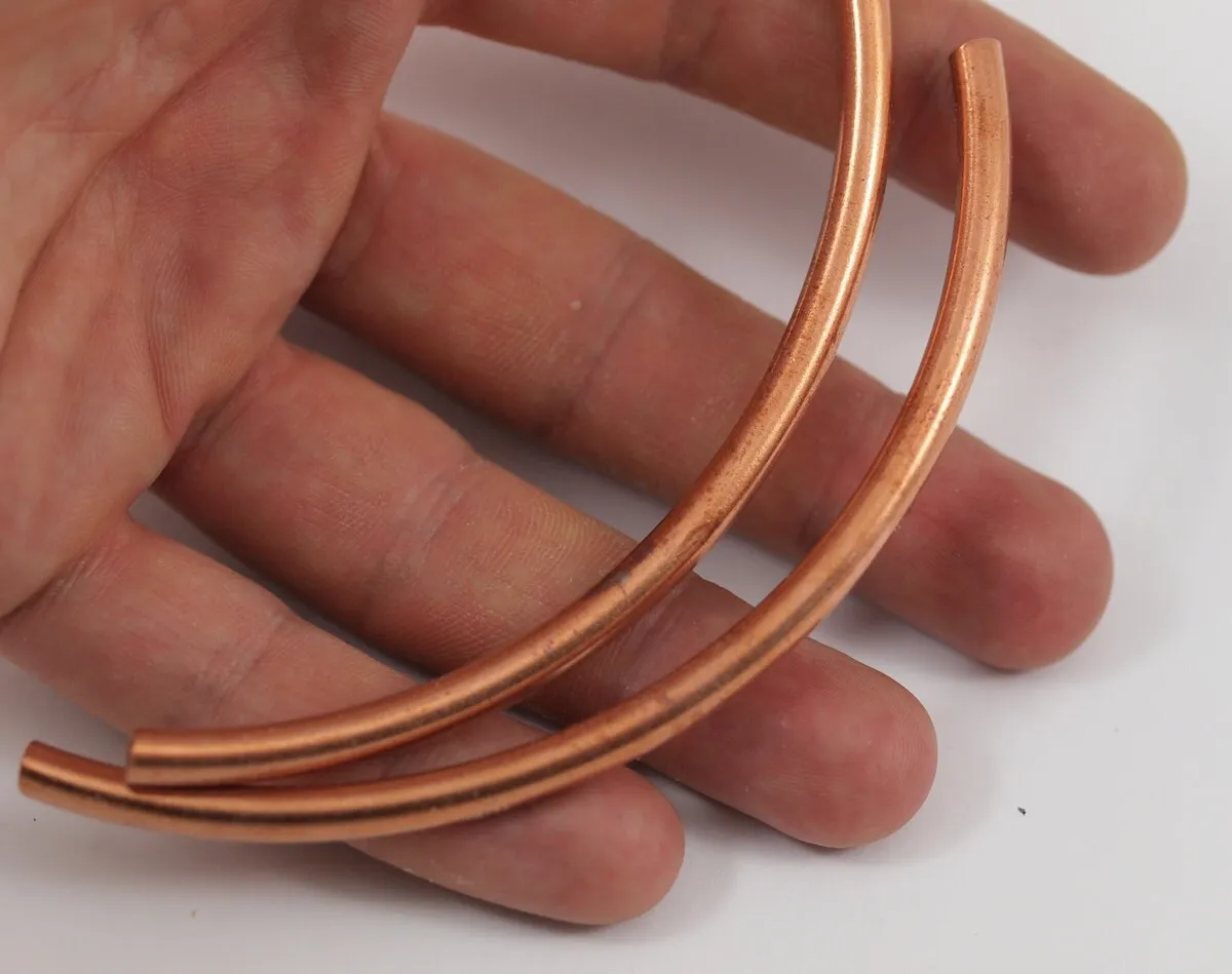 3 Raw Copper Curved Extra Long Tube Findings ( 110x 5mm ) D479