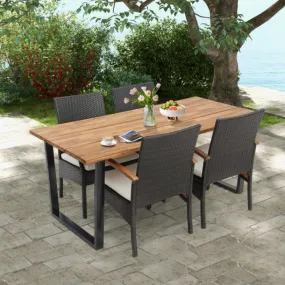 5 Pieces Patio Wicker Chair and Dining Table Set with 2 Inch Umbrella Hole