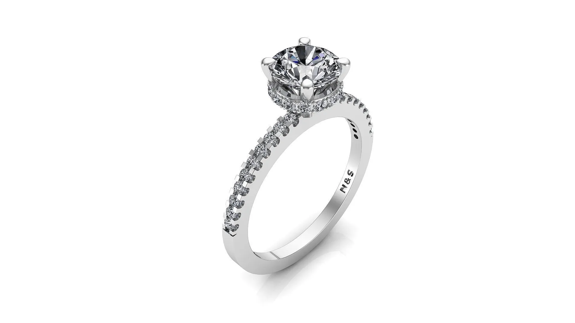 5.5mm (0.60ct) Rañe ForeverOne Round Moissanite Four Prong Diamond Underhalo Engagement Ring 14K Gold MOENG081