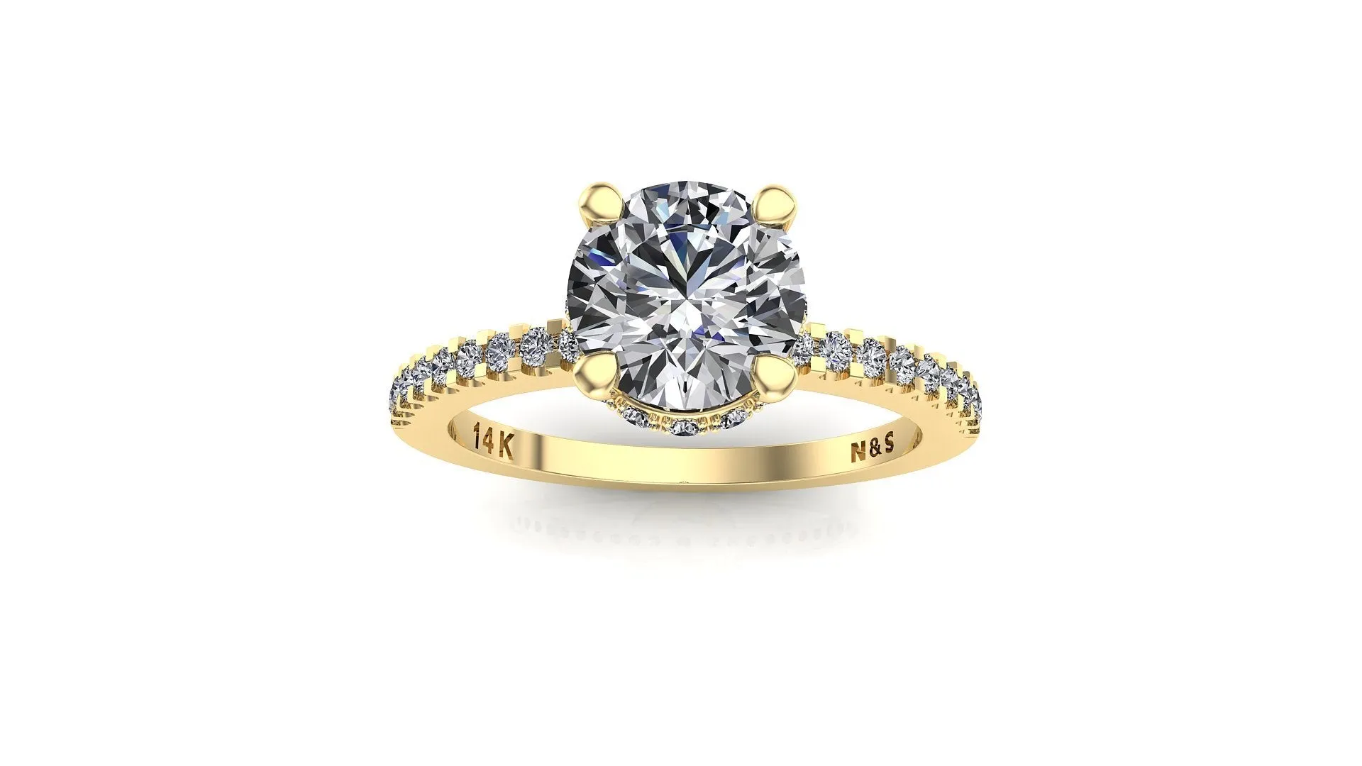 5.5mm (0.60ct) Rañe ForeverOne Round Moissanite Four Prong Diamond Underhalo Engagement Ring 14K Gold MOENG081