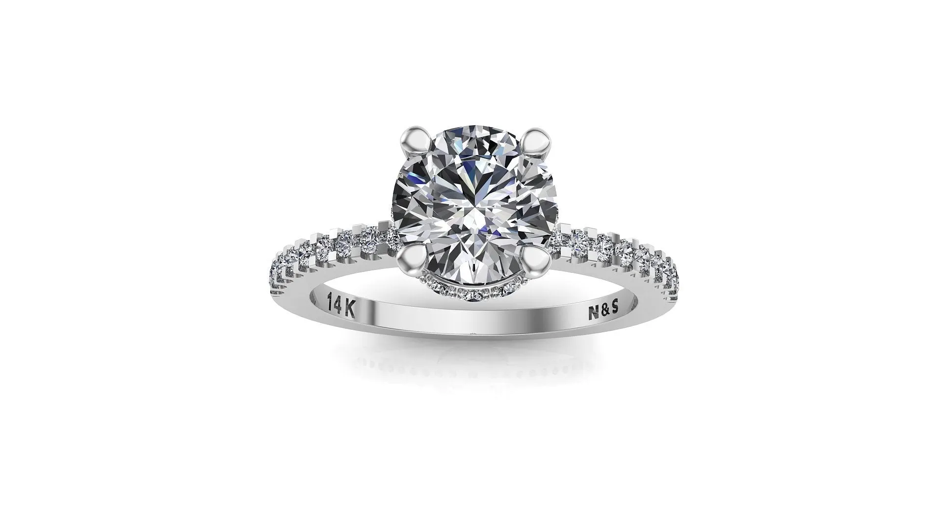 5.5mm (0.60ct) Rañe ForeverOne Round Moissanite Four Prong Diamond Underhalo Engagement Ring 14K Gold MOENG081