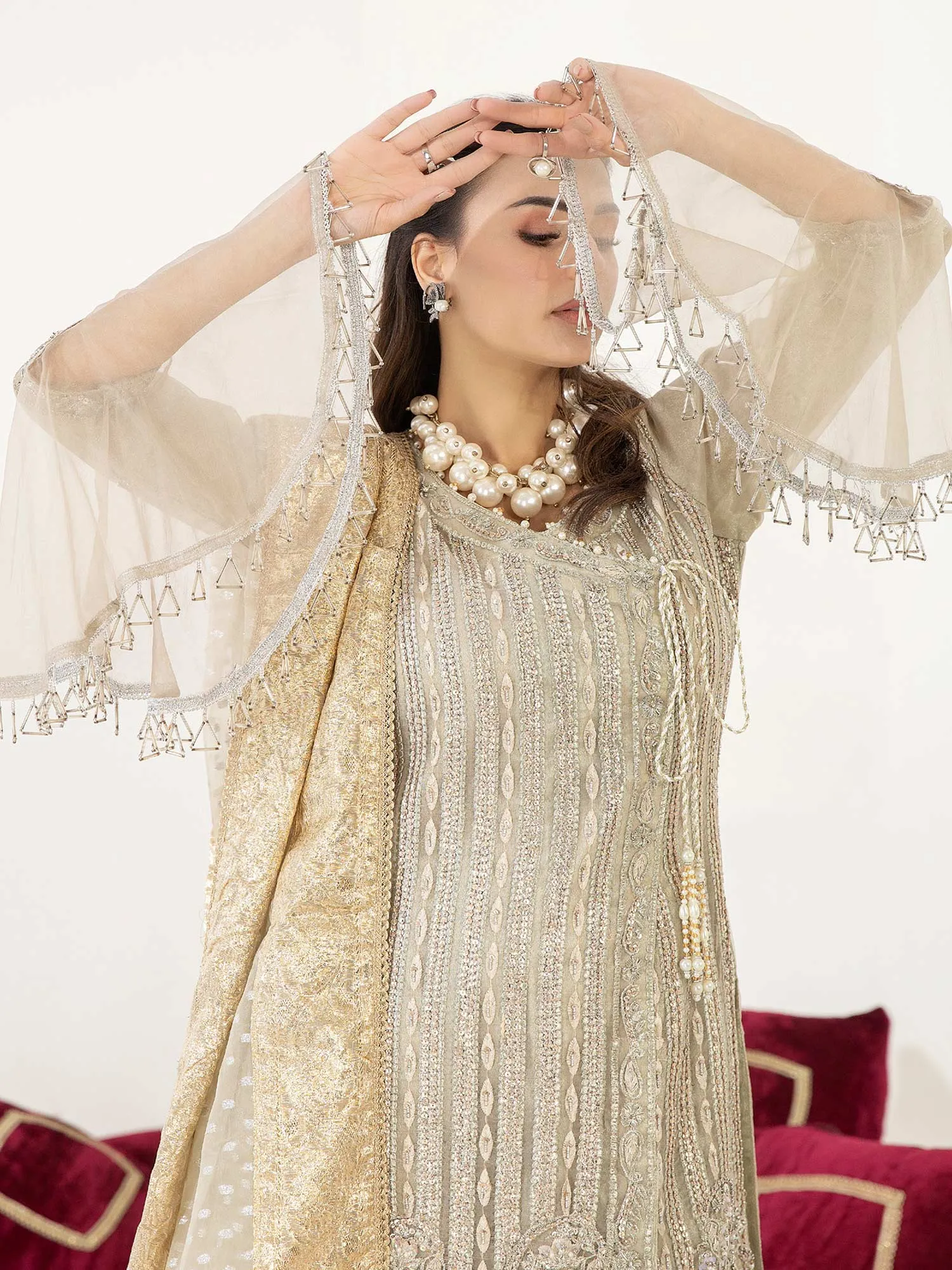 Ally's "Zebaish" Beige Embroidered Angrakha Suit (AL-3572)