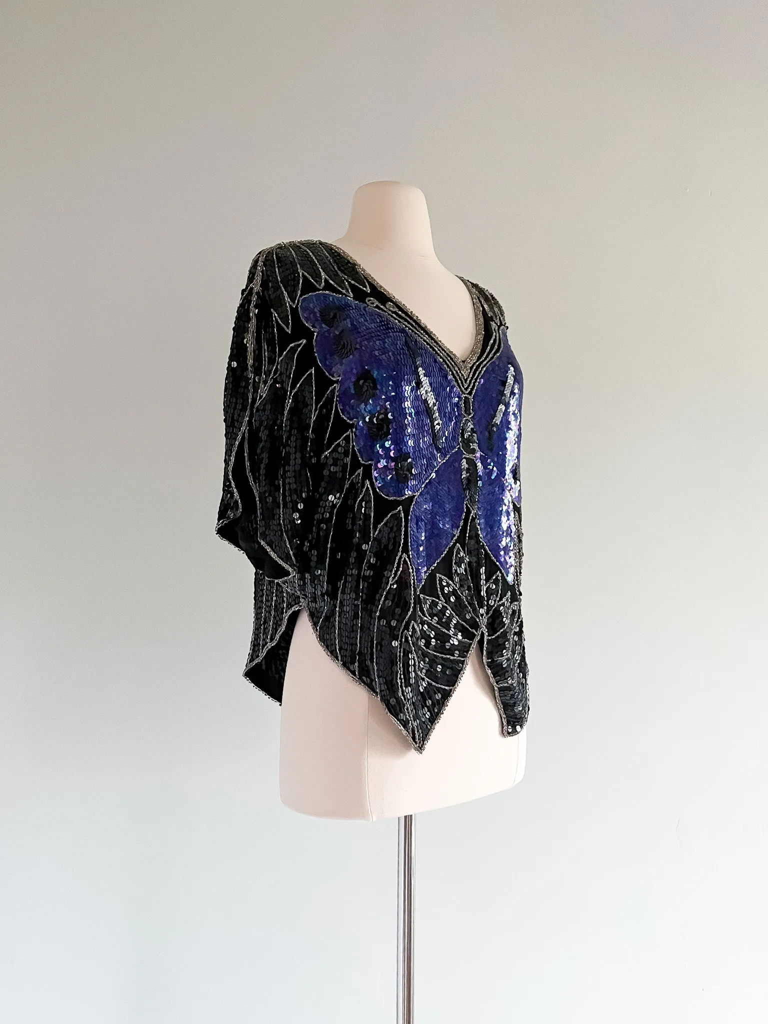 Amazing Silver and Violet Sequin Butterfly Party Top / Sz M/L