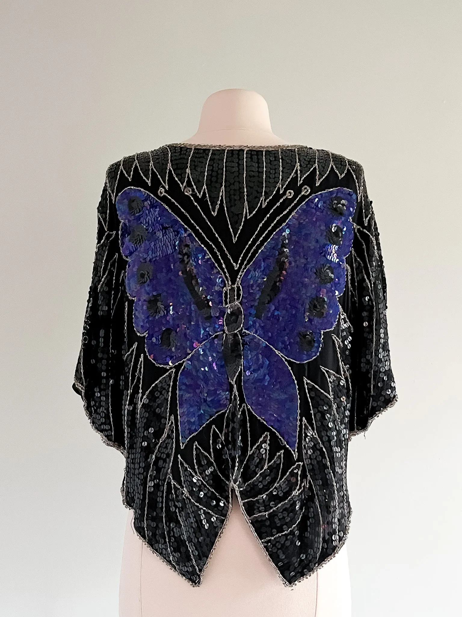 Amazing Silver and Violet Sequin Butterfly Party Top / Sz M/L