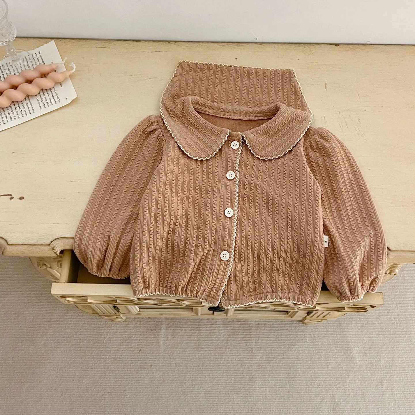 Baby Kid Girls Solid Color Striped Cardigan Wholesale 240111157