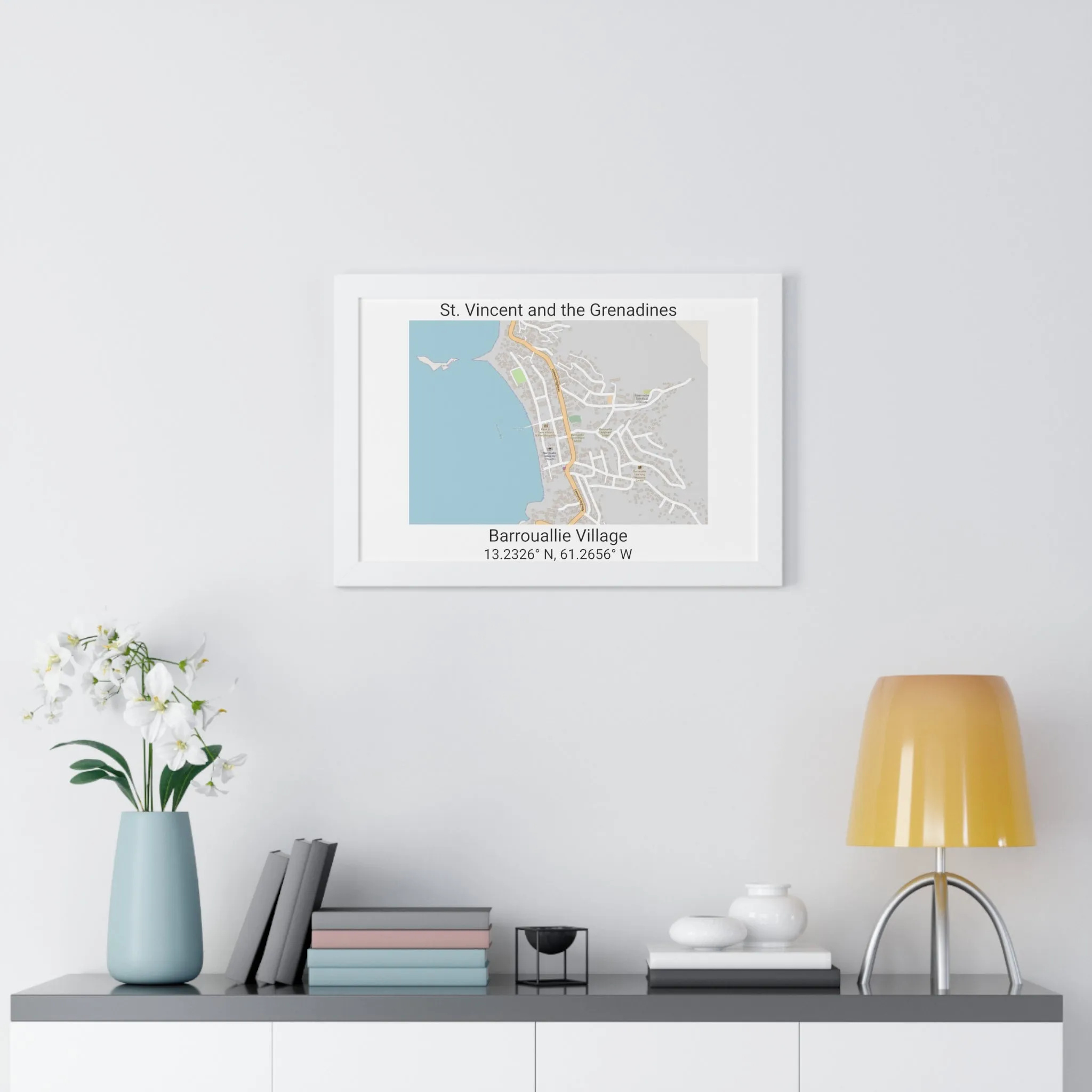 Barrouallie Village St. Vincent and the Grenadines Map Framed Print Poster, City Map Print Poster