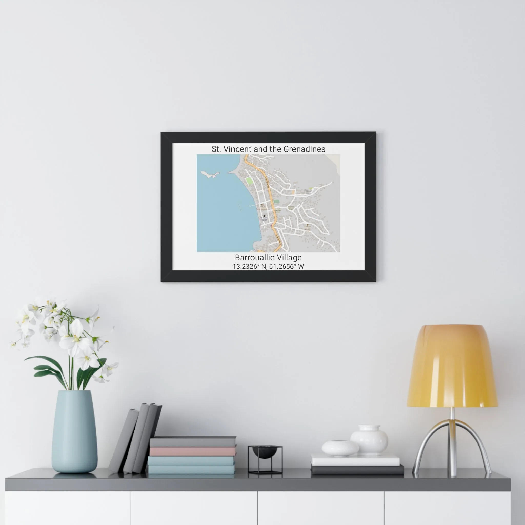 Barrouallie Village St. Vincent and the Grenadines Map Framed Print Poster, City Map Print Poster