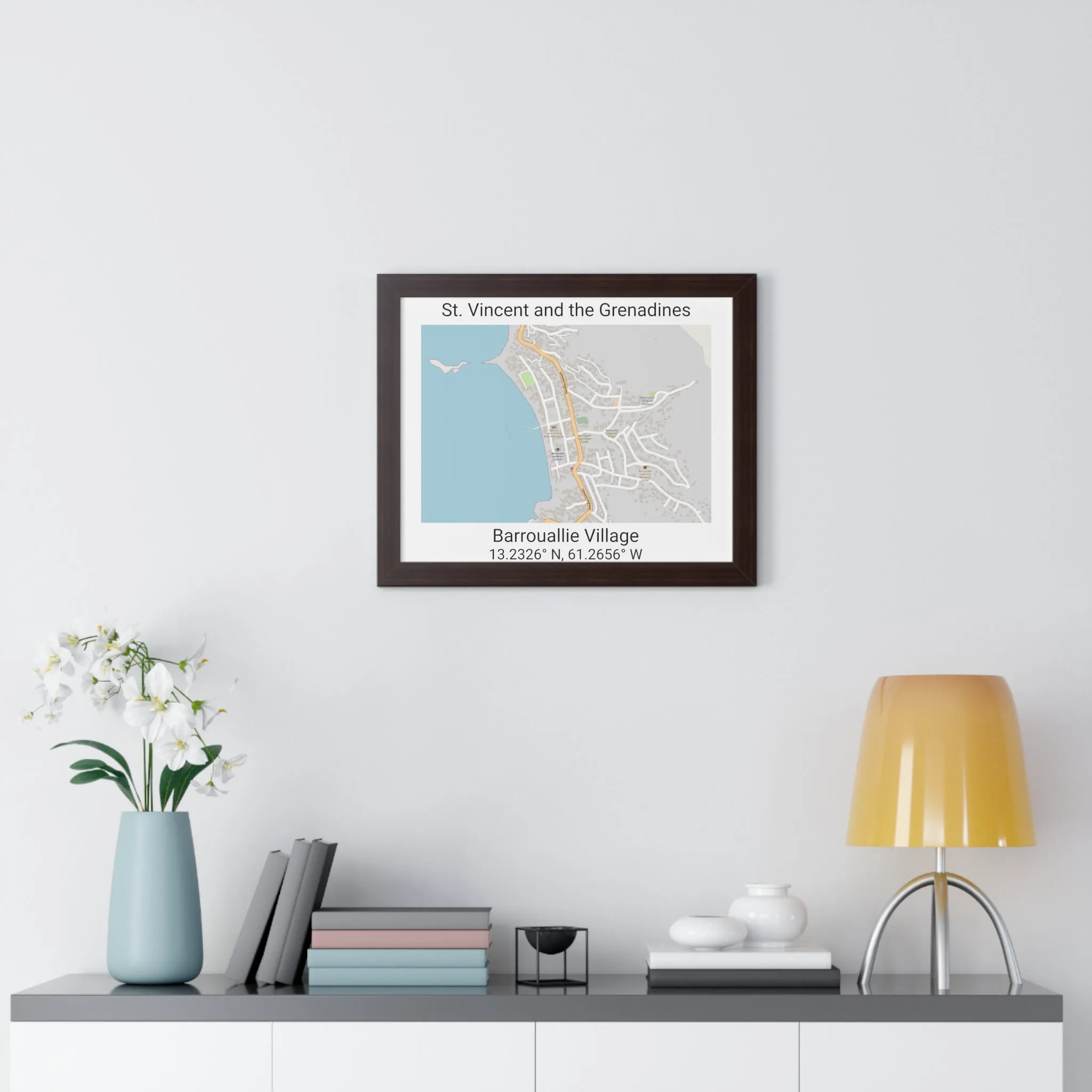 Barrouallie Village St. Vincent and the Grenadines Map Framed Print Poster, City Map Print Poster