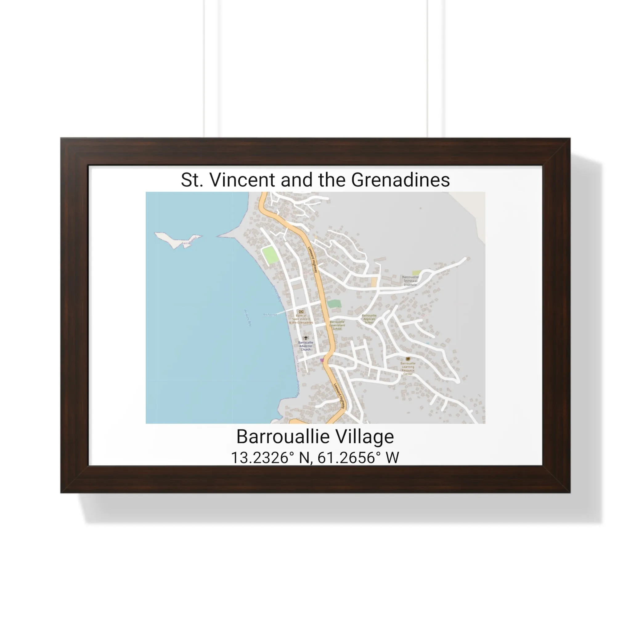 Barrouallie Village St. Vincent and the Grenadines Map Framed Print Poster, City Map Print Poster