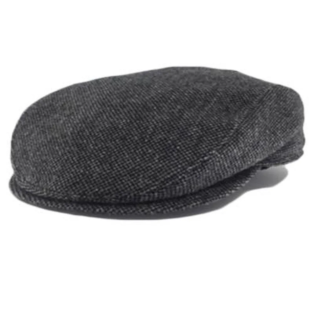 Black Wool Herringbone Driving Cap with Ear Flaps