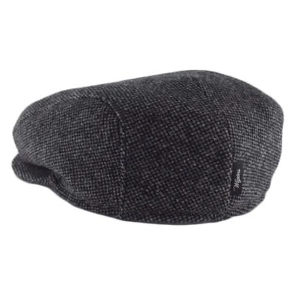 Black Wool Herringbone Driving Cap with Ear Flaps