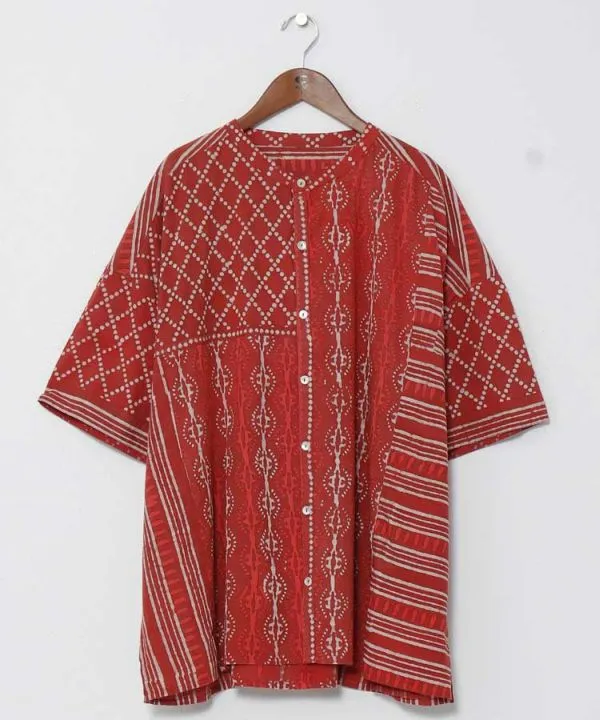 Block Print Effortless Collarless Shirt