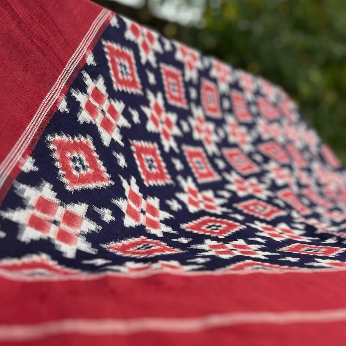 Blue, Red, & White Handloom Cotton Telia Rumal Dupatta