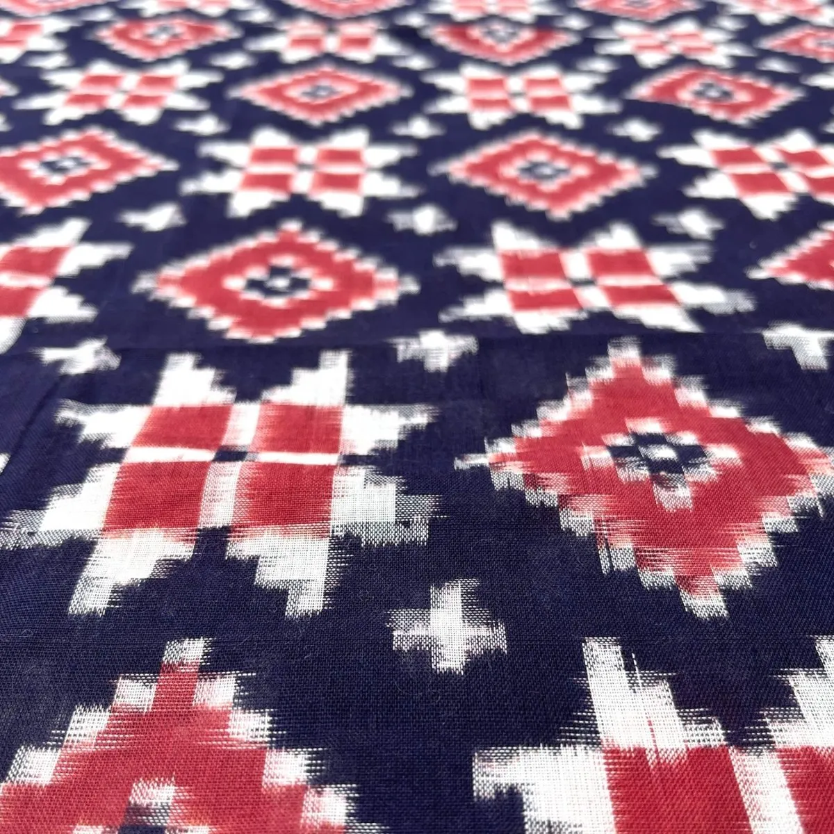 Blue, Red, & White Handloom Cotton Telia Rumal Dupatta