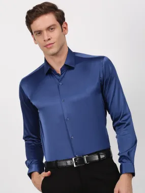 Blue Solid Long Sleeve Party Wear Shirt