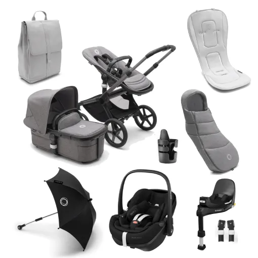 Bugaboo Fox 5, Pebble 360 PRO Ultimate Travel System - Black/Grey Melange/Grey Melange