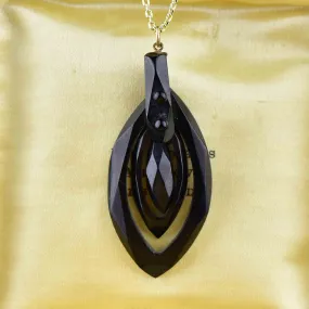 Carved Whitby Jet Victorian Pendant Necklace