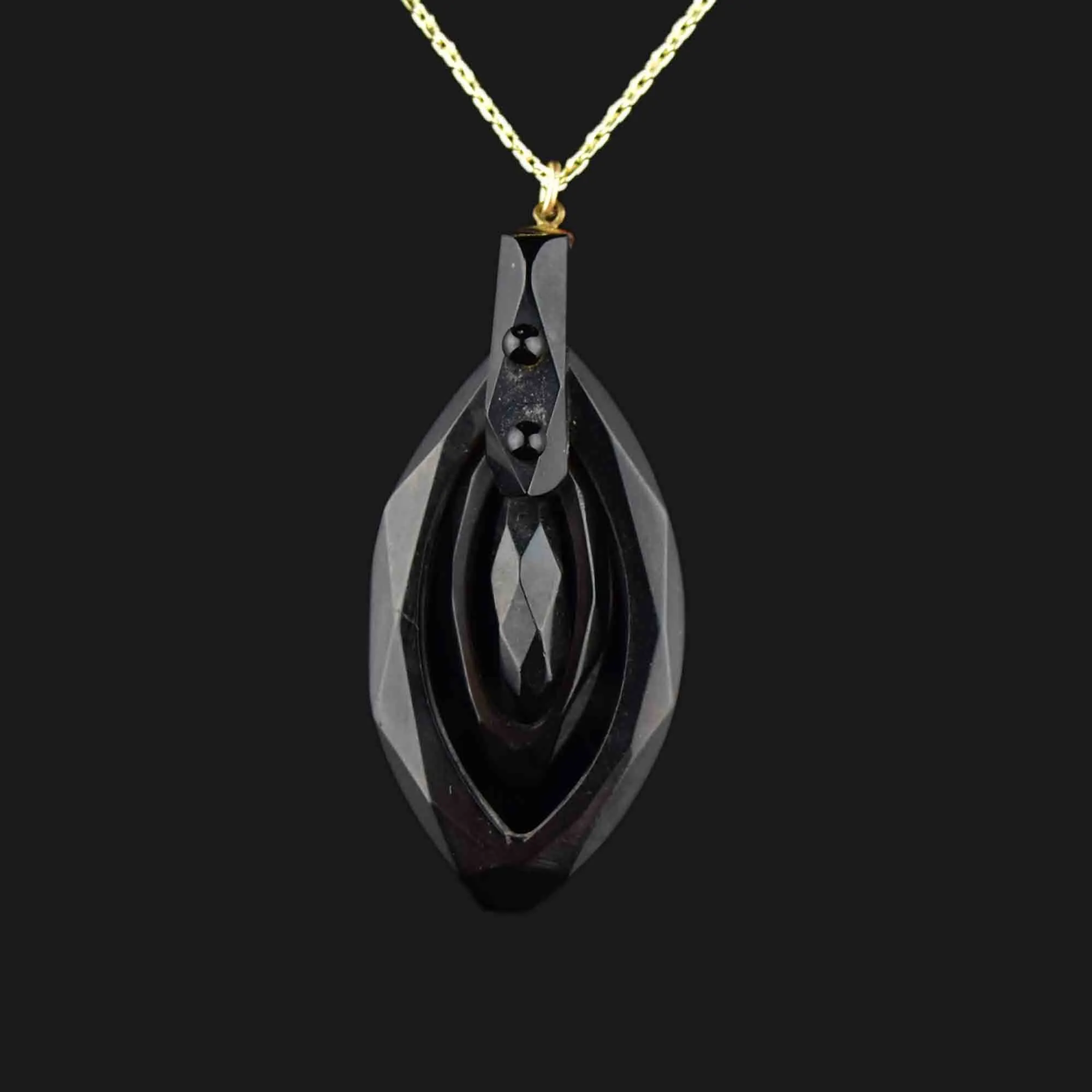 Carved Whitby Jet Victorian Pendant Necklace