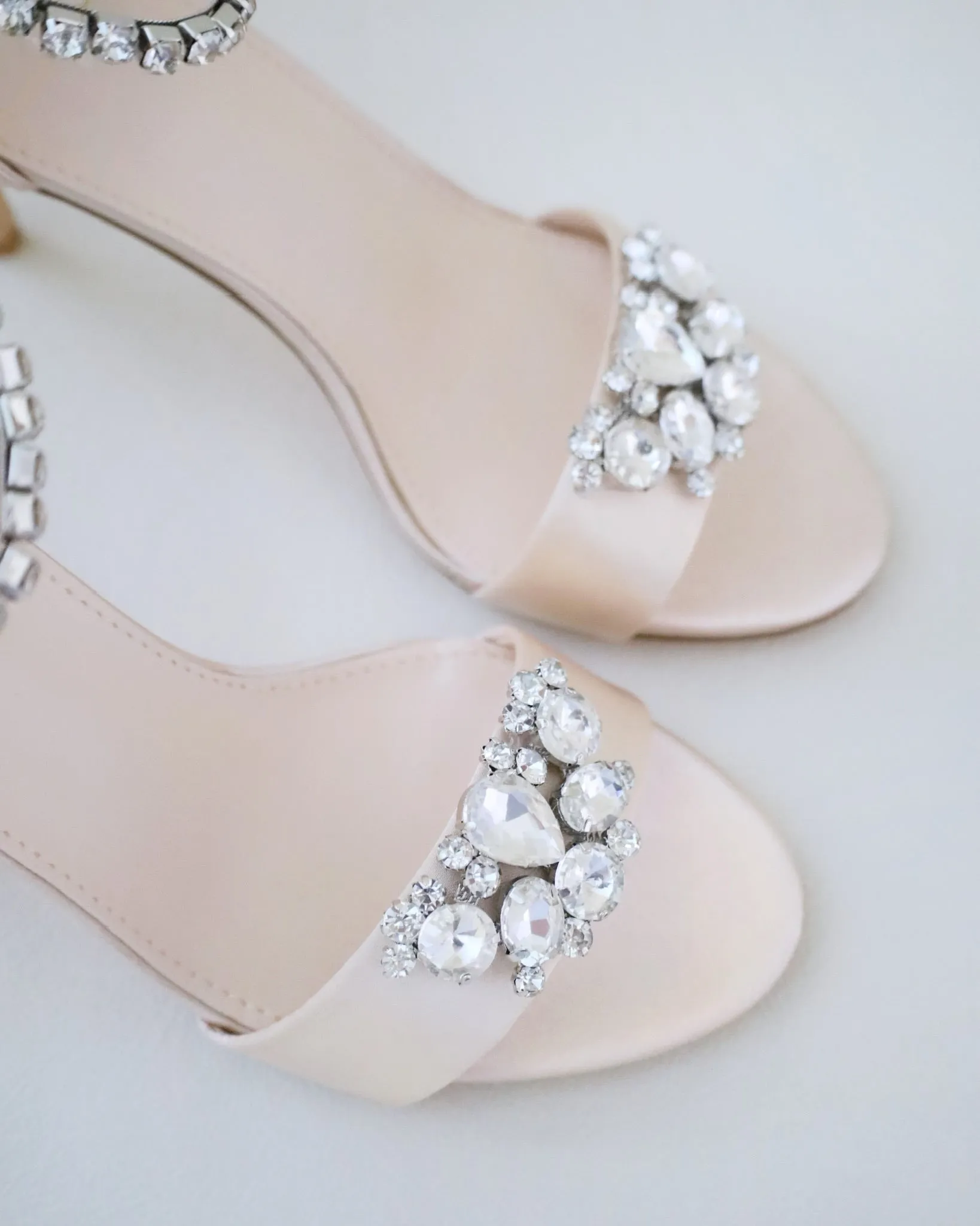 Champagne Satin High Heel Evening Sandals with Dewdrop Brooch