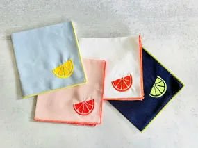 Citrus Embroidered Cocktail Napkins, set of four