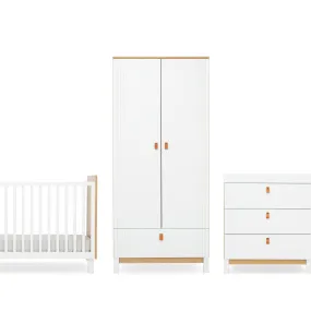 CuddleCo Rafi 3pc Set 3 Drawer Dresser, Cot Bed and Wardrobe - Oak/White