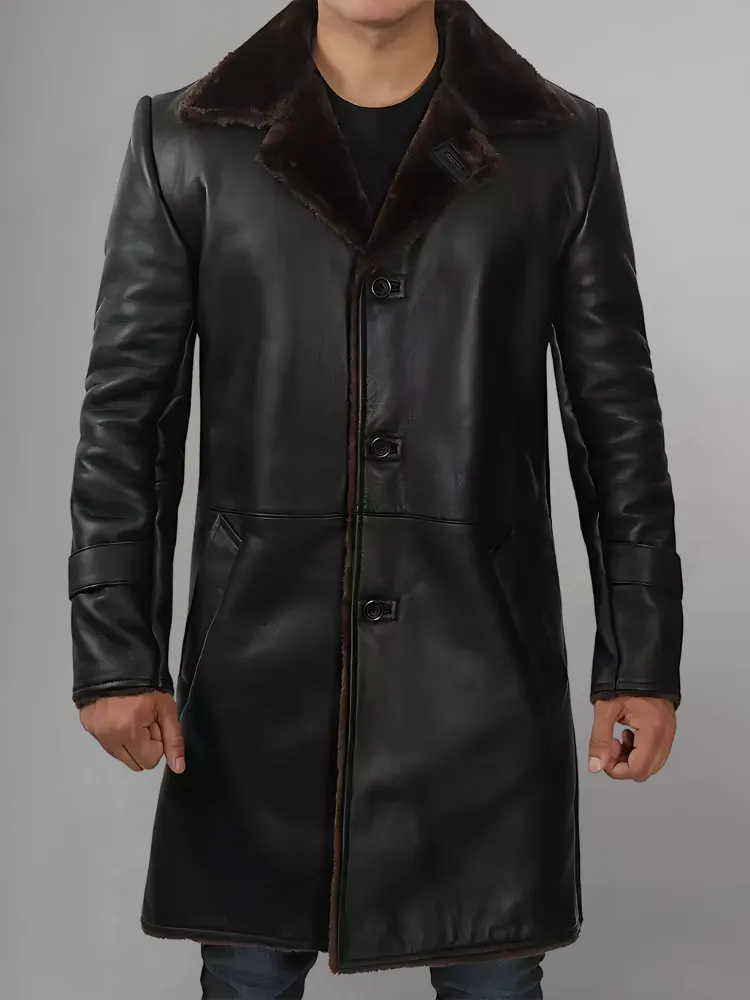 Dark Brown Shearling Leather Winter Coat Mens