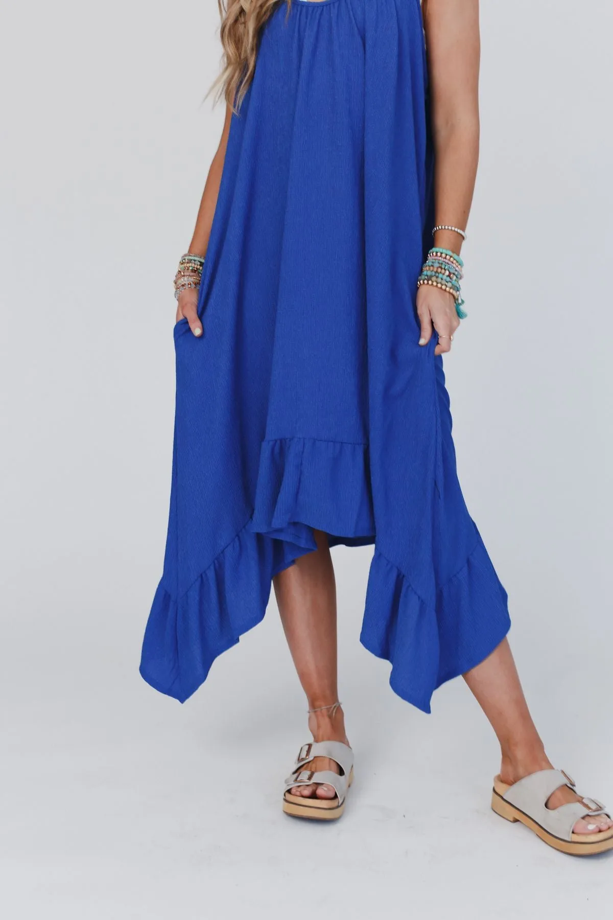 Ellie Ruffle Midi Dress - Blue