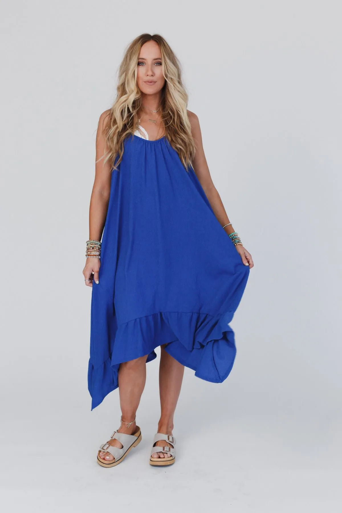 Ellie Ruffle Midi Dress - Blue