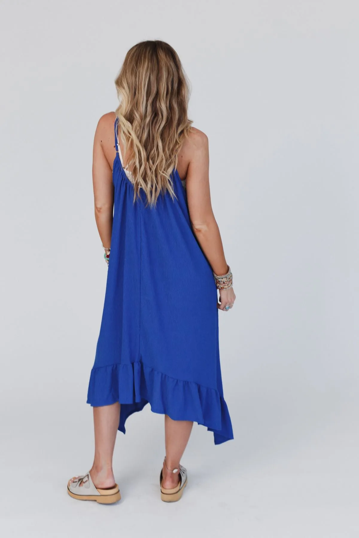 Ellie Ruffle Midi Dress - Blue