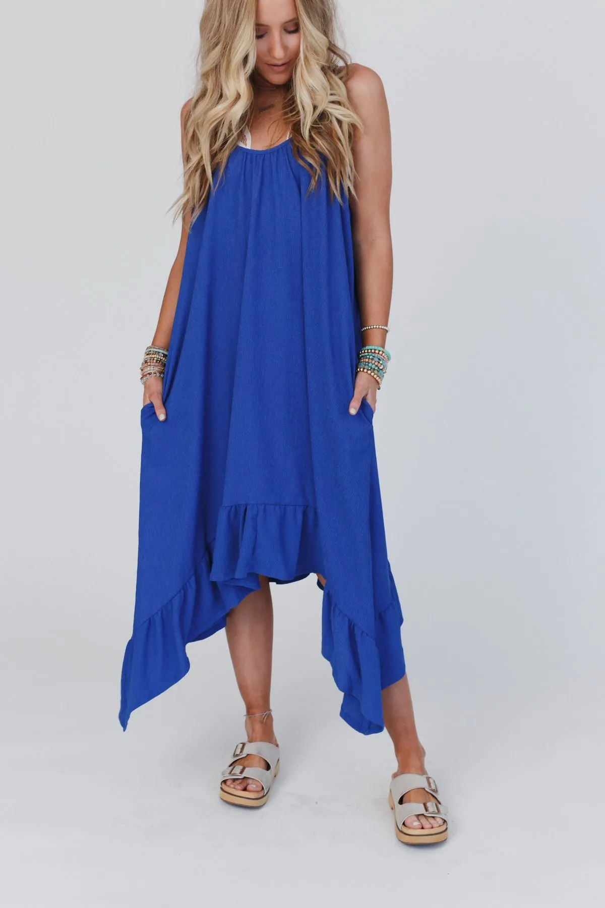 Ellie Ruffle Midi Dress - Blue