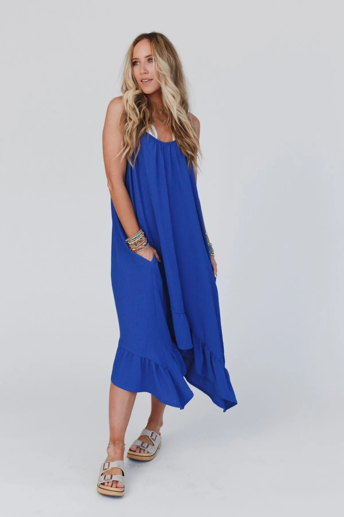 Ellie Ruffle Midi Dress - Blue