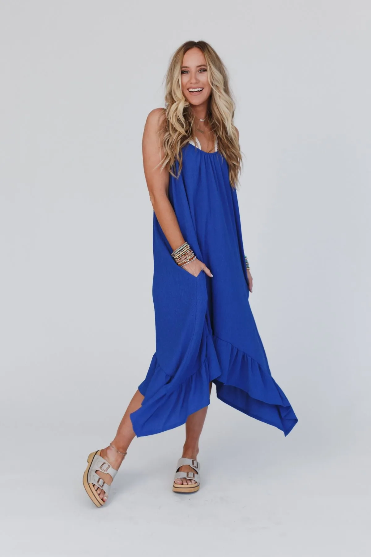 Ellie Ruffle Midi Dress - Blue