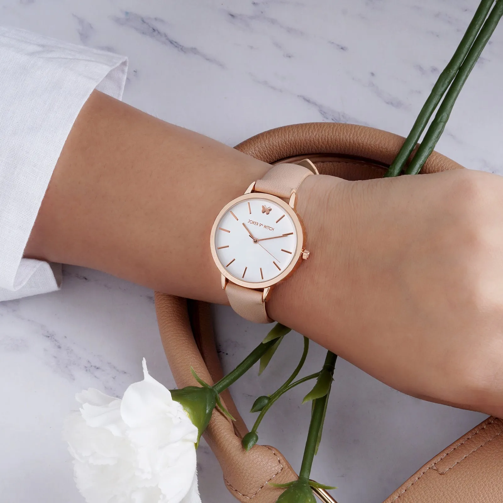 Flutter White Dial Pink Pu Strap Watch