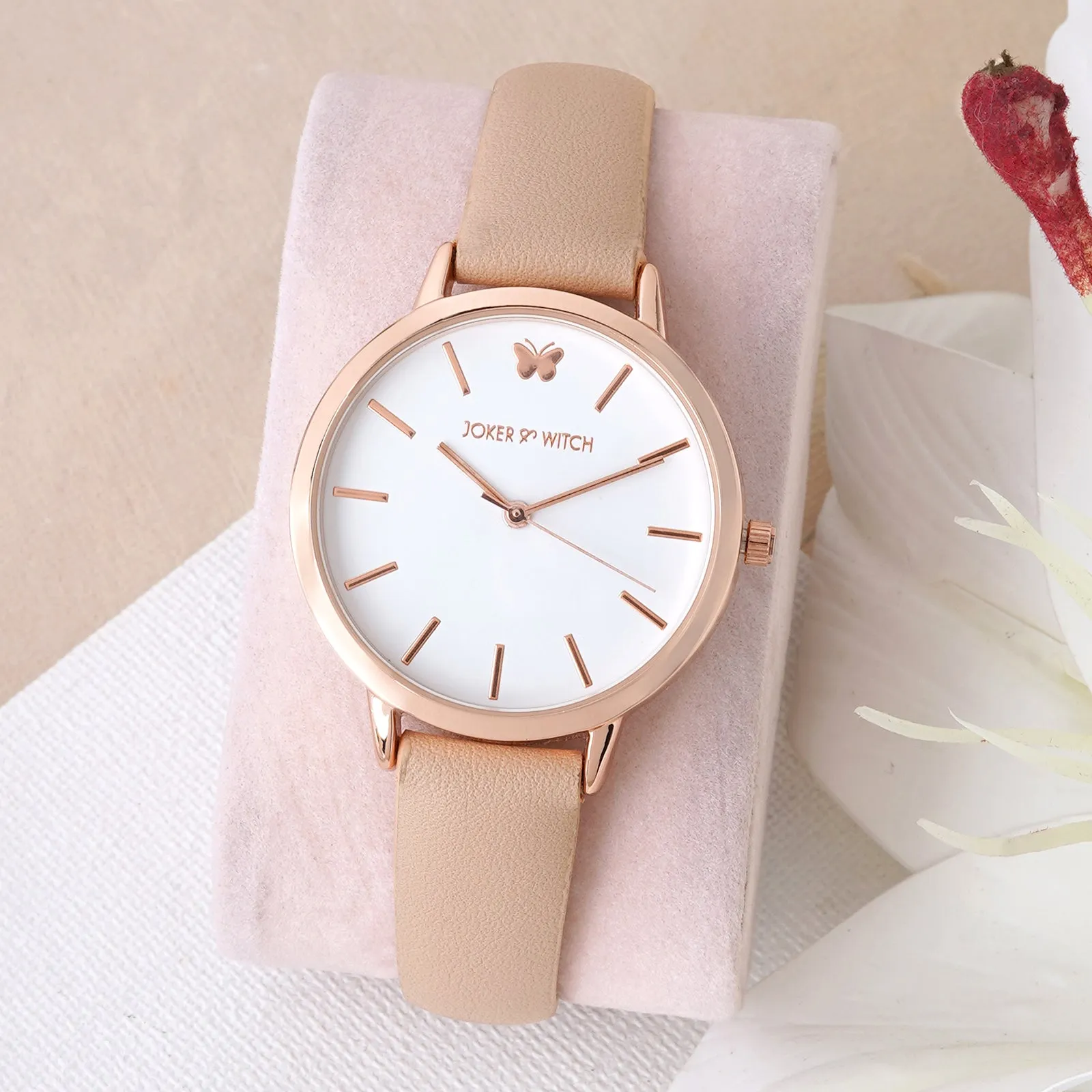 Flutter White Dial Pink Pu Strap Watch