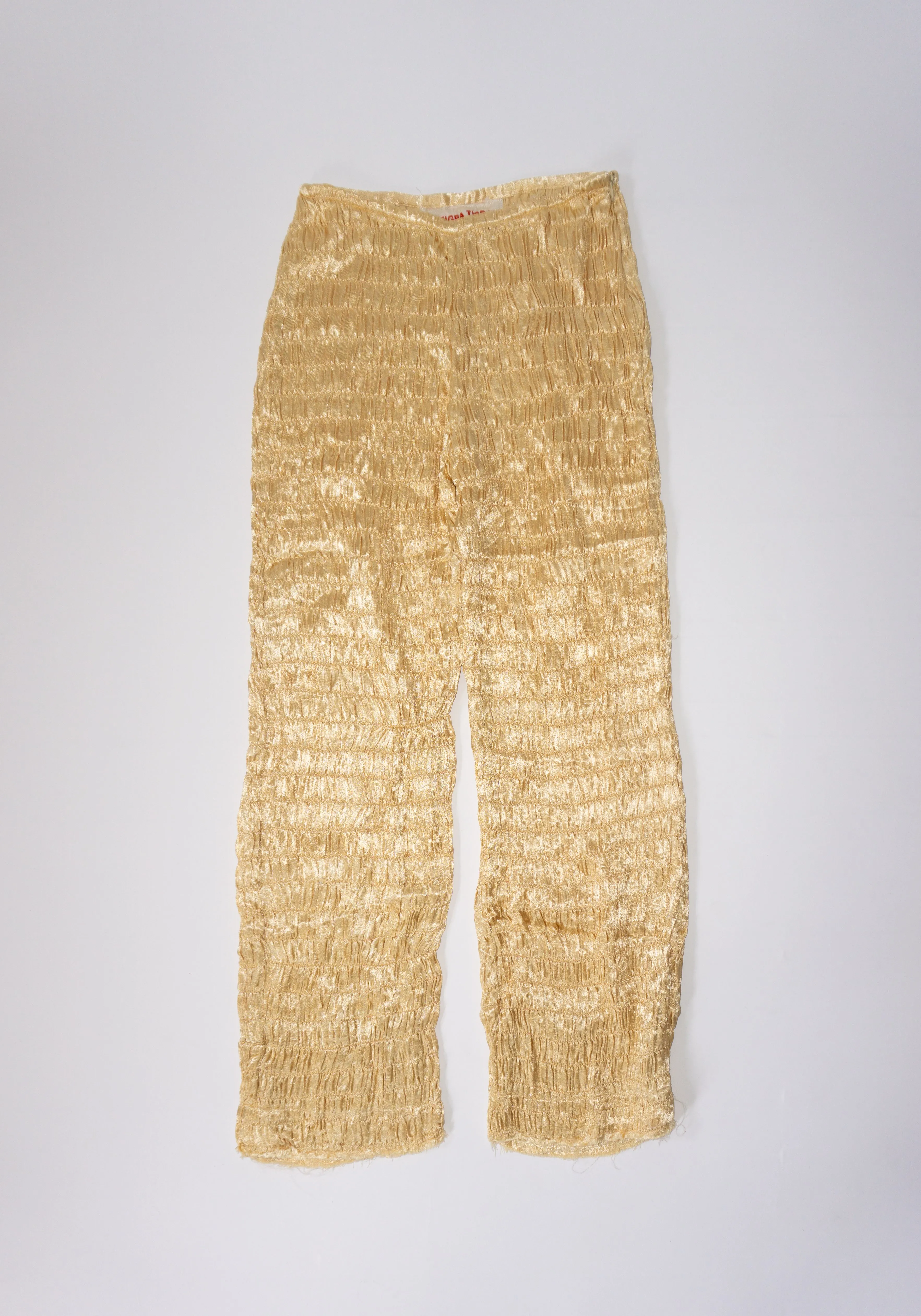 Gathered Silk Mashroo Zip Pant in Pale Yellow