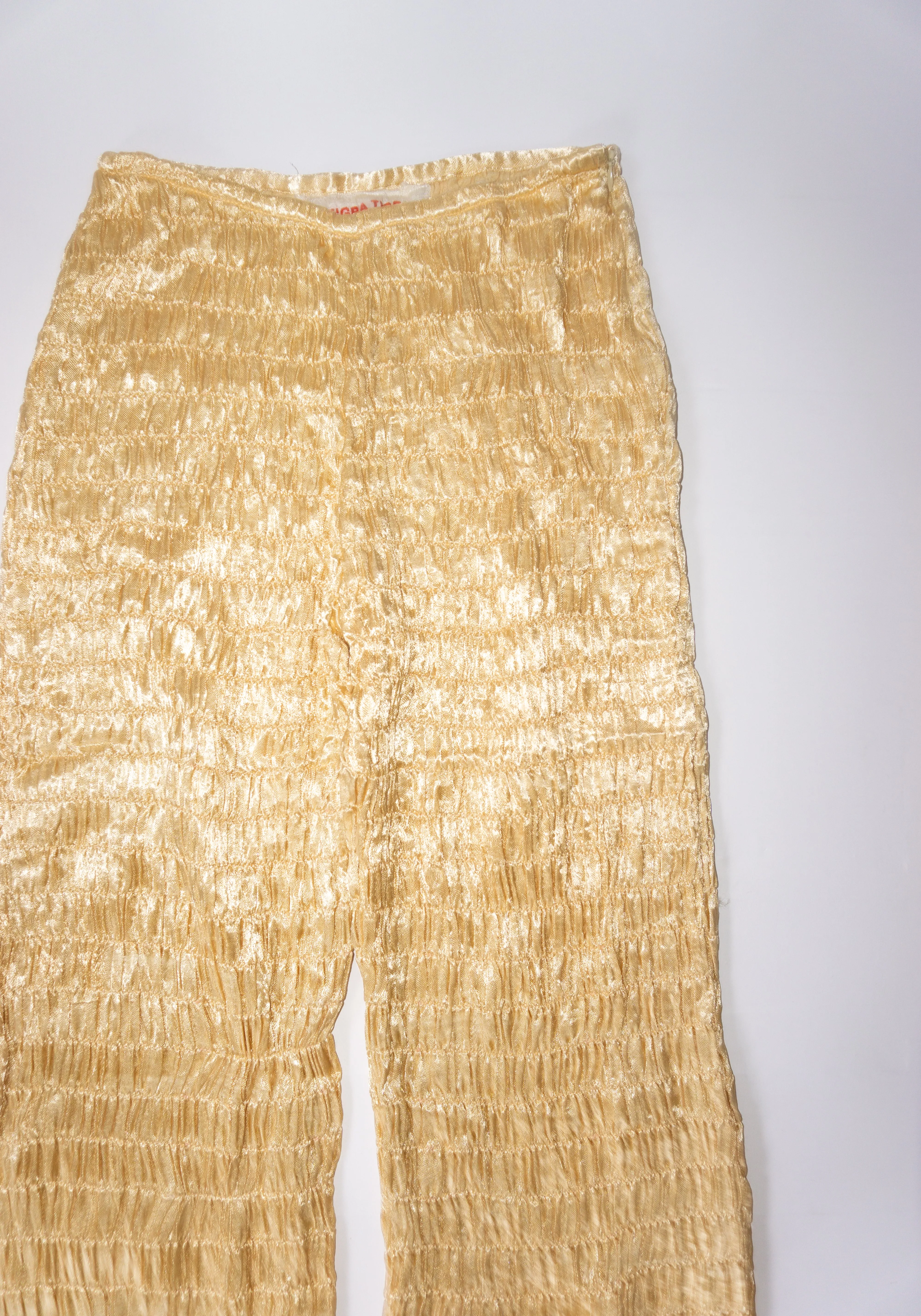 Gathered Silk Mashroo Zip Pant in Pale Yellow