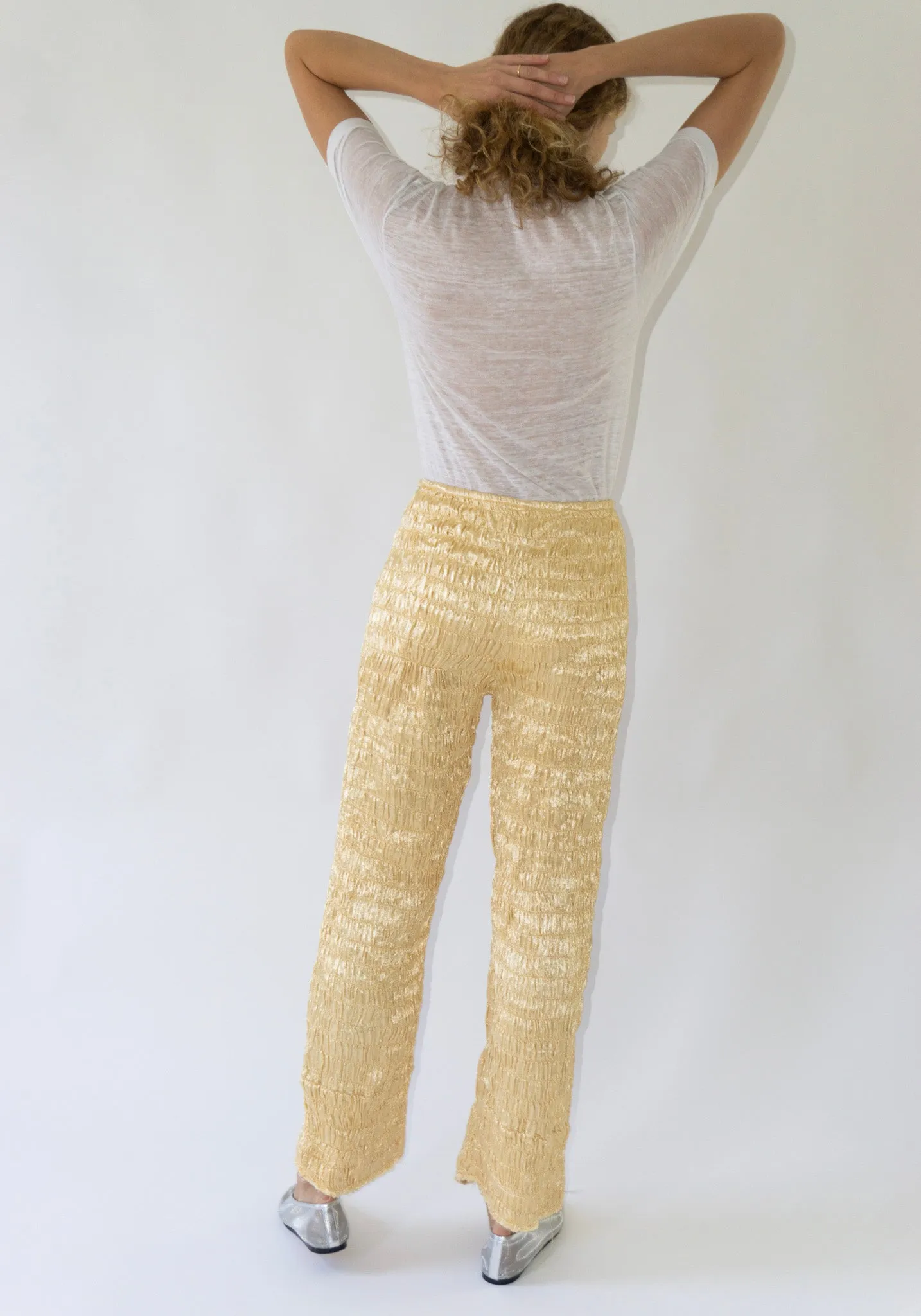 Gathered Silk Mashroo Zip Pant in Pale Yellow