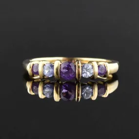 Gold Amethyst Tanzanite Five Stone Ring, Sz 8.5