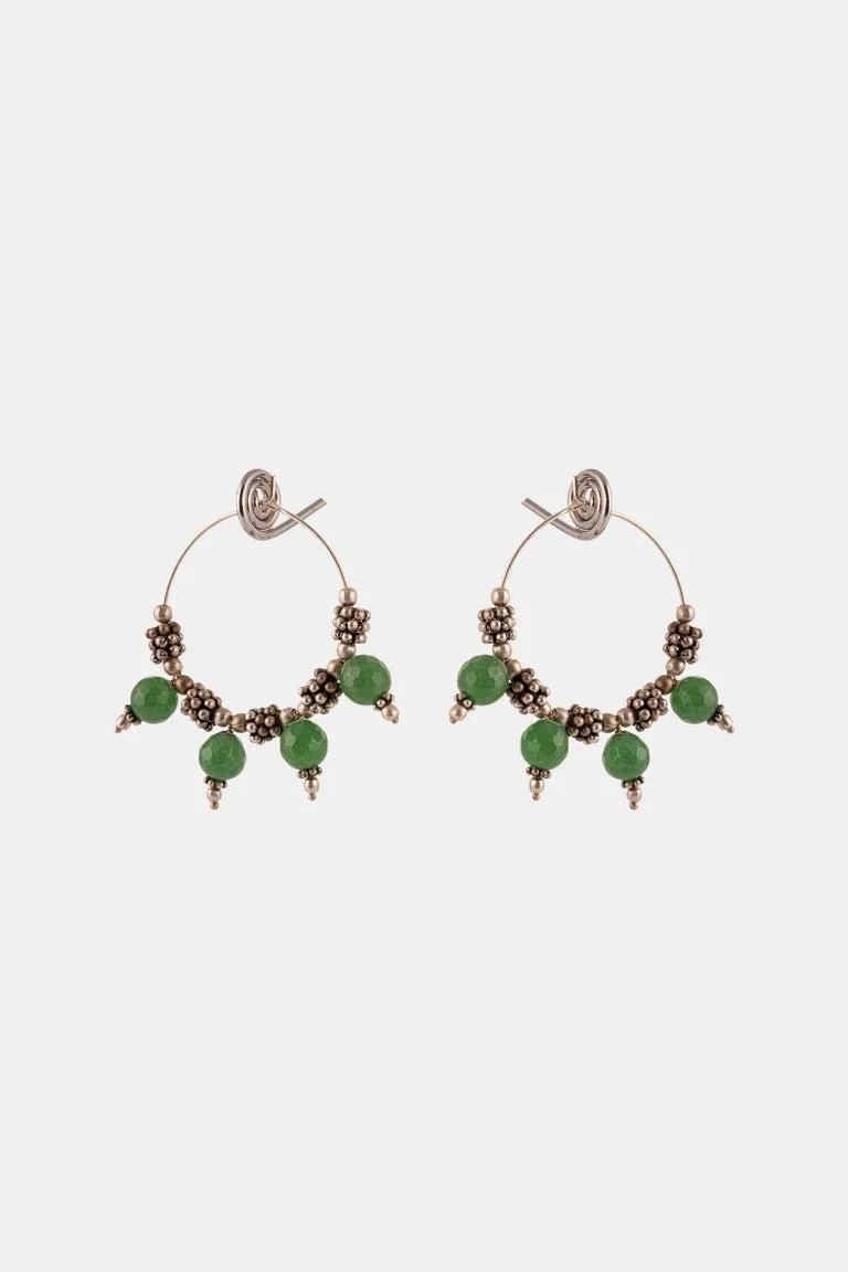 Green Beaded Classic Dangler Hoops Earrings