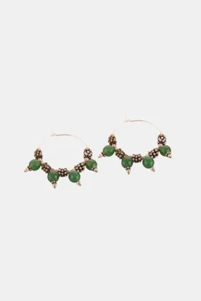 Green Beaded Classic Dangler Hoops Earrings