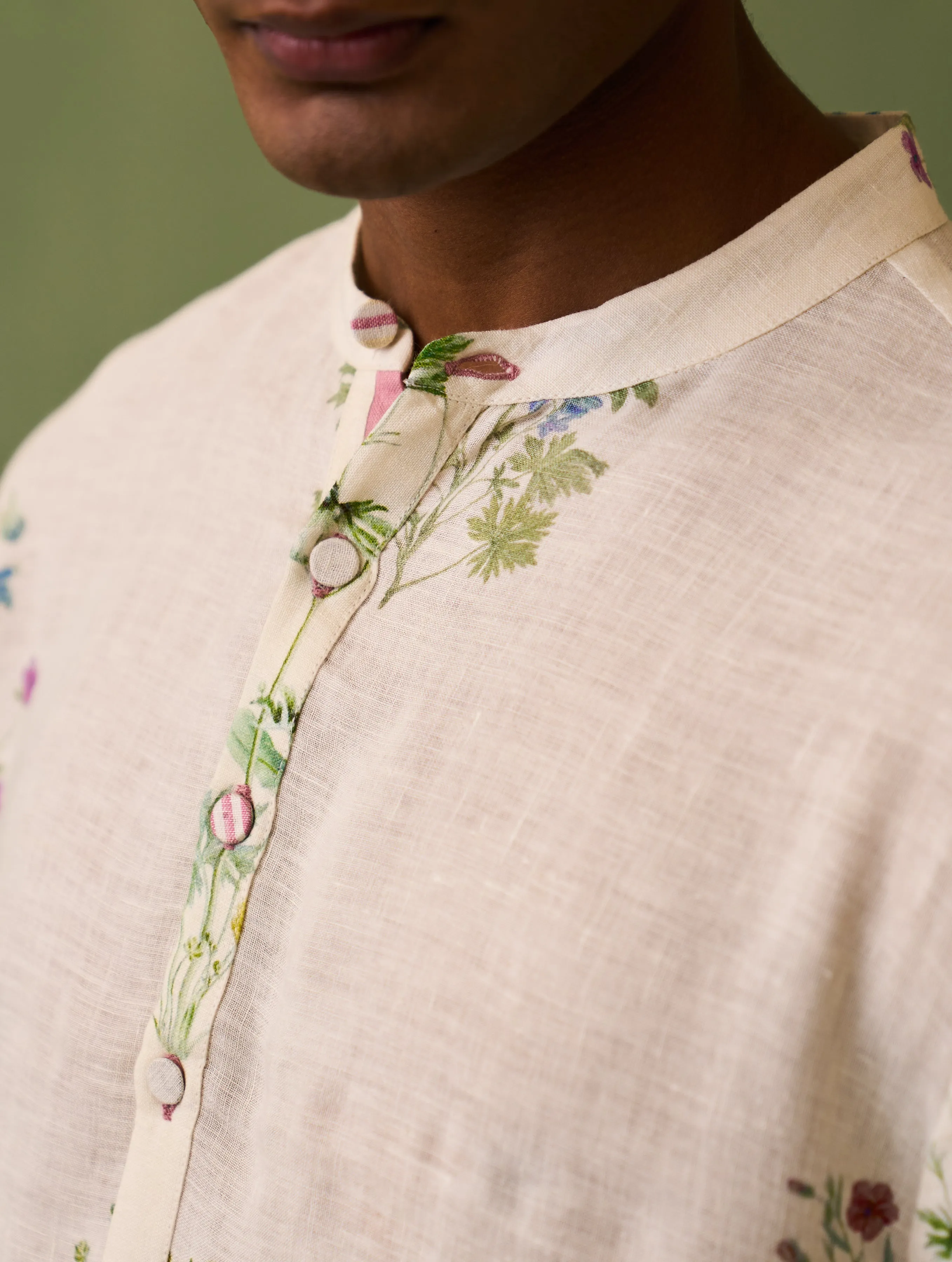 Hachi Botanical Linen Kurta - Ivory