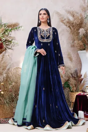 Handwork Embroidered Long Velvet Maxi | MEHRU | M202033