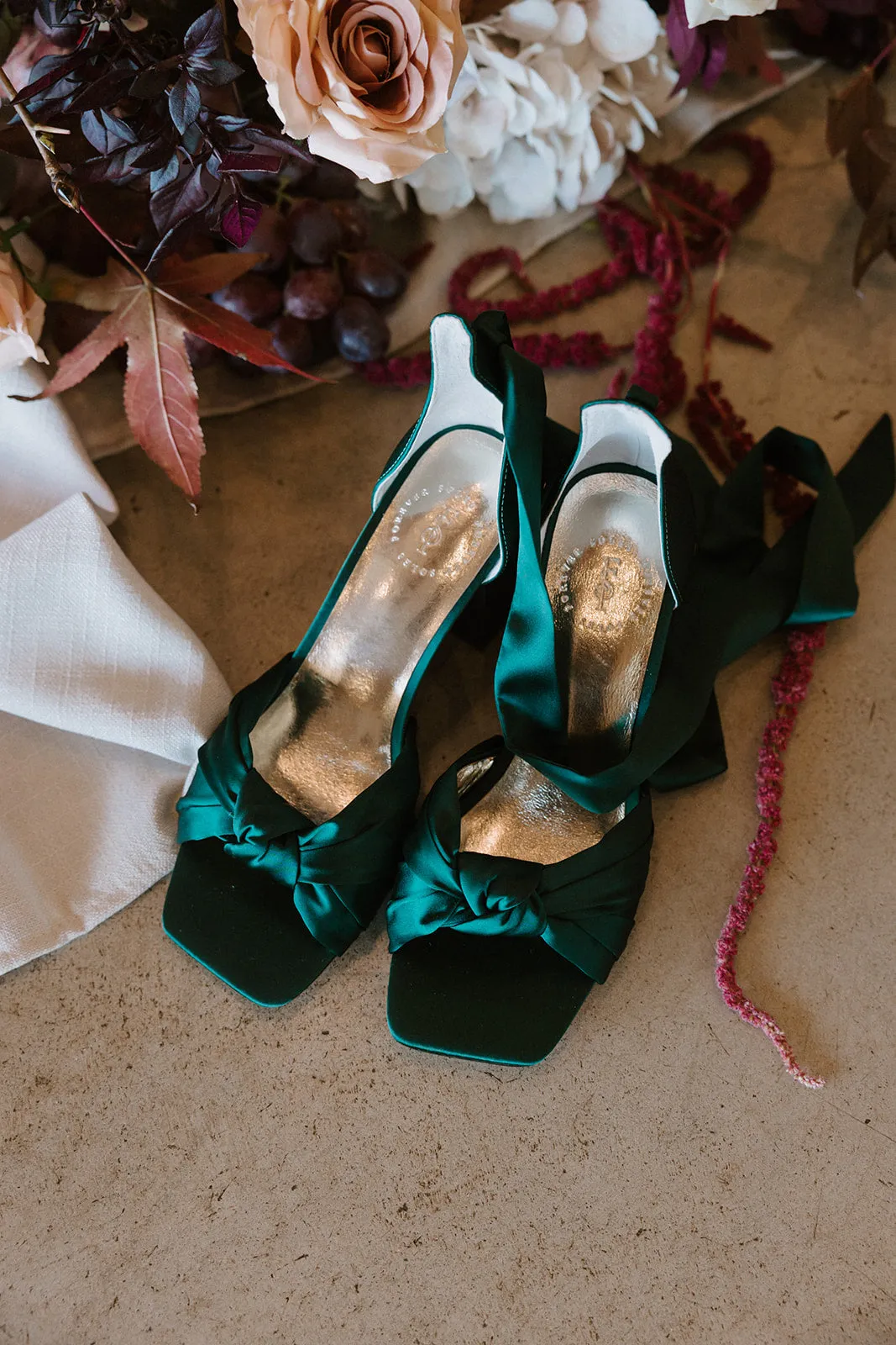 HONEY - EMERALD GREEN BOW SATIN WEDDING SHOES